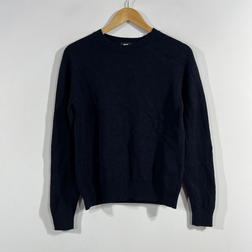 Uniqlo Quiet Luxury Preppy 100% Wool Crew Neck Sweater Navy Mens Small Classic
